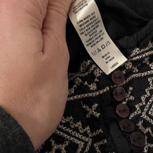 Decorated Originals Navy Hippie Boho Embroidered Top Blouse Shirt Large L - Picture 5 of 5